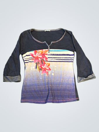 KALISSON Damen 3/4-Ärmel Floral Print Oberteil