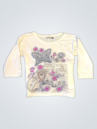 INSGIRL Weißes T-Shirt mit Schmetterlings- und Paisleymuster