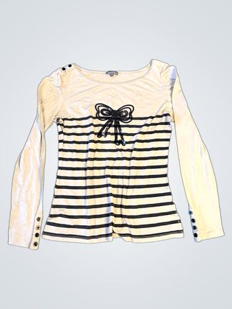 Grain de Malice Blouse à Rayures à Manches Longues avec Détail Nœud