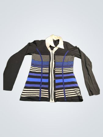 Ana Isabel Collection schwarzer und blau gestreifter Cardigan