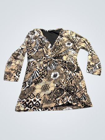 VIA APPIA Damenkleid in Braun mit Blumenmuster, gedrehtem V-Ausschnitt und langen Ärmeln