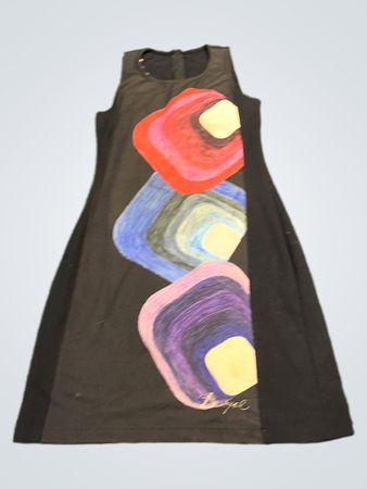 Desigual schwarzes Kleid mit abstrakten bunten Quadraten