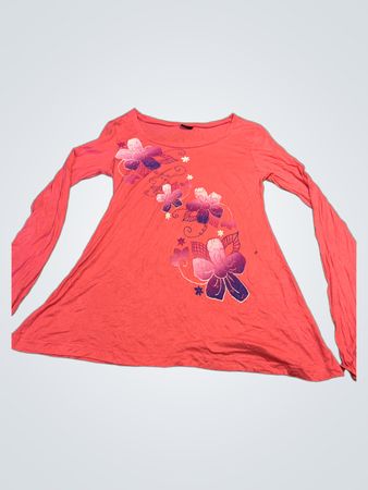 Rosa Langarm-T-Shirt mit Blumenmuster