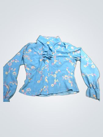 KATAYA Blue Floral Print Ruffle Collar Blouse