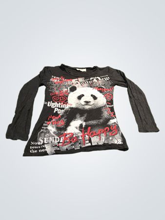 Schwarzes Langarm-T-Shirt mit Panda-Grafik und Text