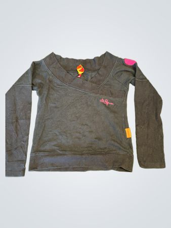 Ed Hardy schwarzes Wickeloberteil mit langen Ärmeln und pinkem Herzdetail