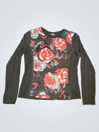 LEBEK BARBARA LEBEK Schwarzes Blumenoberteil mit langen Ärmeln