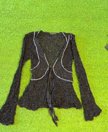New Femininity Black Textured Cardigan