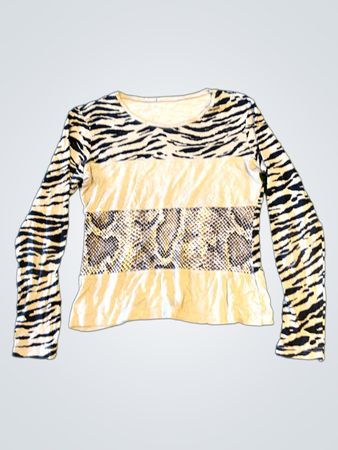 Langärmeliges Oberteil mit Einsätzen im Animal-Print