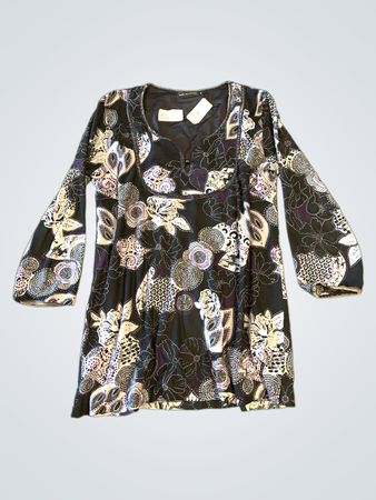 MISE AU GREEN Damen Langarmshirt Schwarz mit Blumenmuster