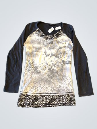 ANA ISABEL COLLECTION Schwarzes & Graues Blumenmuster Langarm-Oberteil