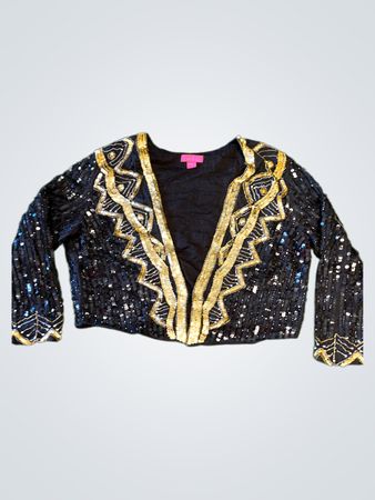 Schwarze Paillettenjacke mit goldenen Verzierungen