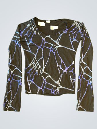 Schwarzes Langarmshirt mit Spinnennetz-Print