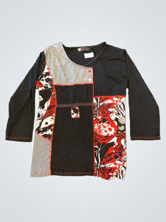PURPLEROSE Damen Langarm-Patchwork-Print-Tunika-Oberteil XL