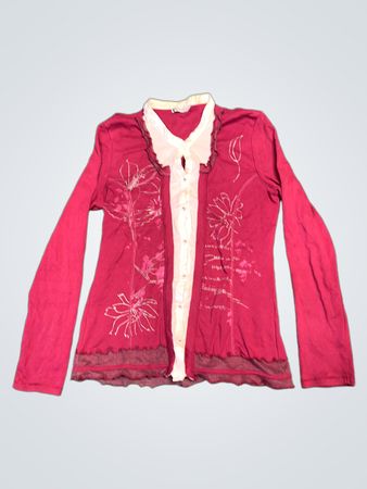 KALISSON Damen Pinkes Blumenmuster Langarmshirt