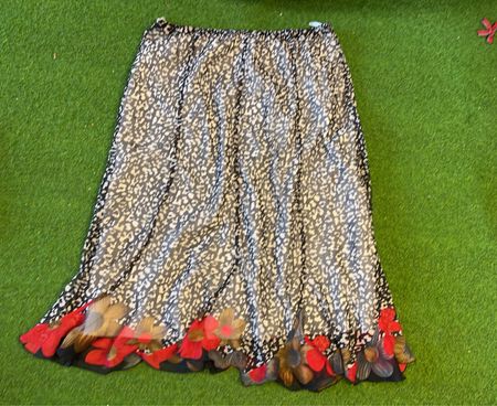 Flowy Skirt with Animal Print and Floral Hem