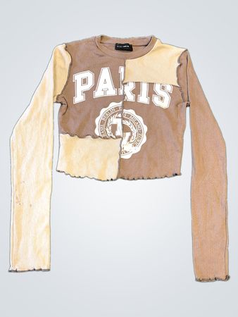 Top Cropped de Manga Longa em Patchwork
