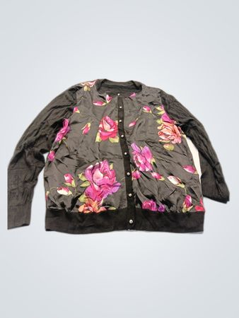 Black Floral Print Cardigan