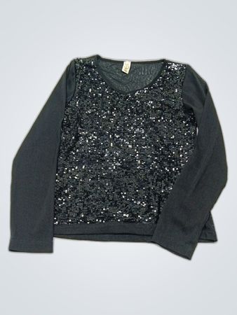 POIS Black Sequined Long Sleeve Blouse
