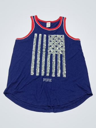PINK Sequined American Flag Tank Top