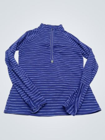 Athleta Blue Striped Quarter-Zip Jacket