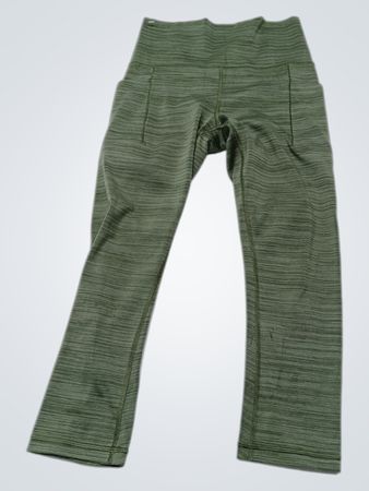 Athleta Salutation II Green Striped Capri Leggings