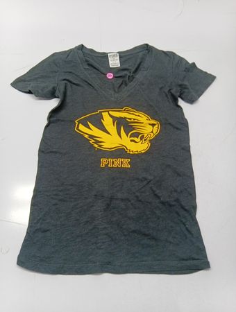 PINK Grey Tiger Graphic V-Neck T-Shirt