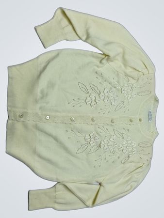 Sung Fashion Cream Beaded Floral Knit Cardigan