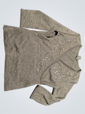 Ann Taylor Gray Beaded Knit Wrap Top