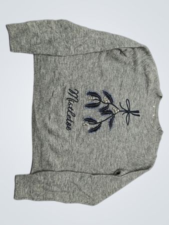 Gray Sweater with Floral Embroidery