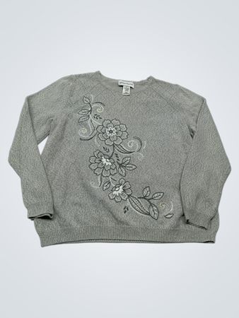 Alfred Dunner Gray Floral Sweater