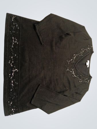 Dressbarn Black Beaded V-Neck Top