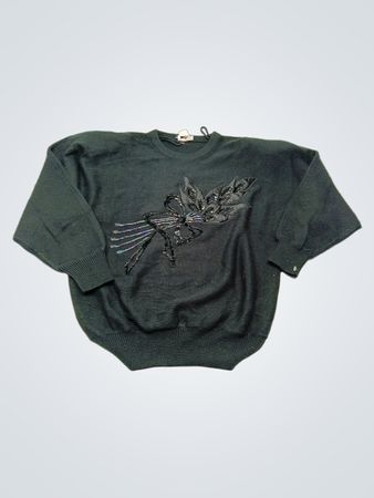 Green Sweater with Sequined Butterfly Design