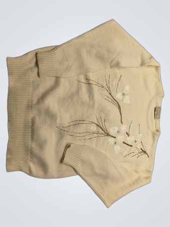 Classics Cream Floral Embroidered Knit Sweater