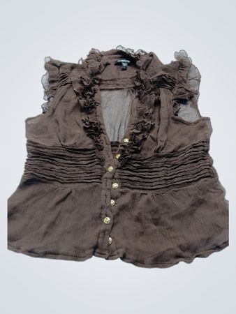 Brown Ruffled Sleeveless Top
