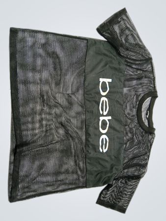 Bebe Black Mesh Logo Top