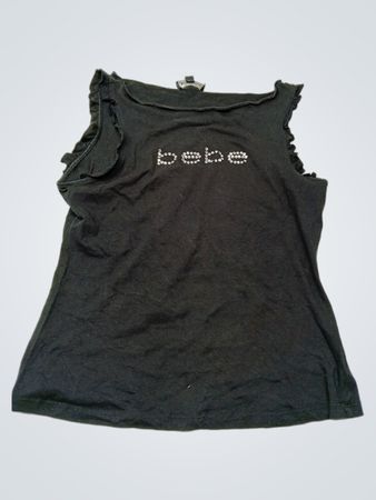 Bebe Black Ruffled Rhinestone Tank Top