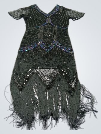 JICAGOM Black Sequined Fringed Dress