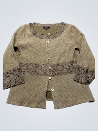 KRISS Tan Crochet Trim Blouse