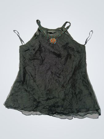 Black Silk Blouse with Beaded Neckline
