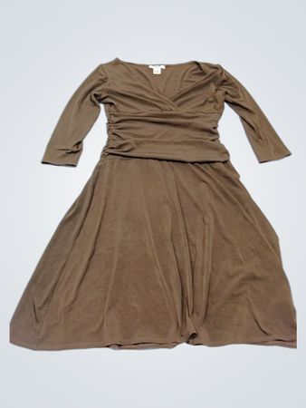 Dressbarn Brown Ruched Midi Dress