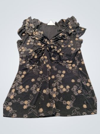 dressbarn Black Floral Embroidered Ruffled Blouse
