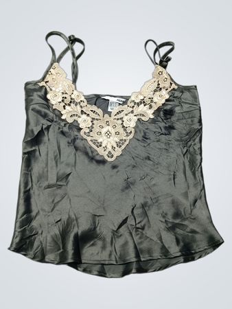 H&M Gray Satin Top with Lace Trim