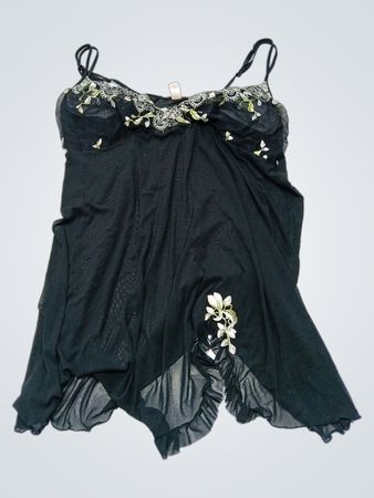 Cacique Black Camisole with Floral Embroidery