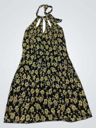 Black and Gold Floral Halter Dress