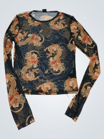 Unbranded Dragon Print Mesh Long Sleeve Top