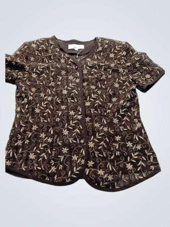 Brown Embroidered Floral Blouse