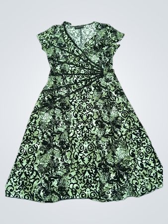 Connected Apparel Green and Black Floral Dress