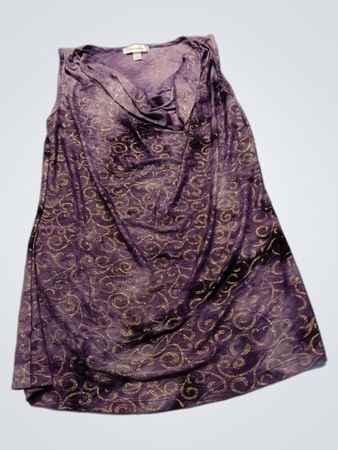 Dressbarn Purple Gold Swirl Cowl Neck Top