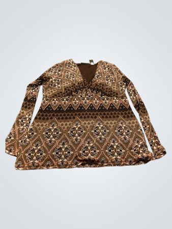 Long Sleeve Brown Paisley Top